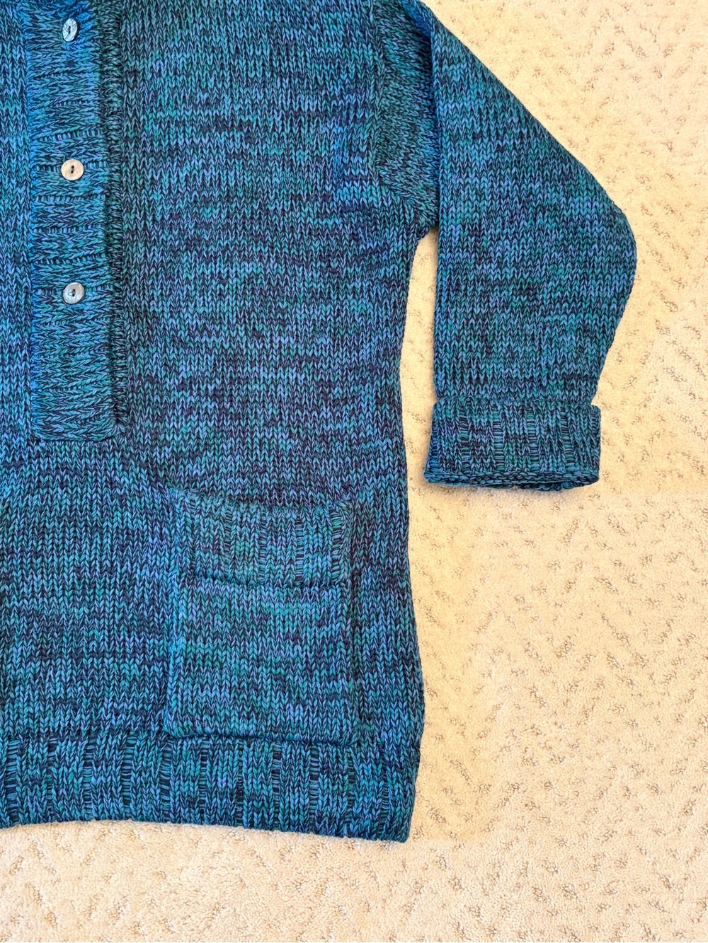 Vintage Joan Vass Knitted Tunic Sweater Size M Blue Green Pockets Acrylic Wool - Picture 7 of 14